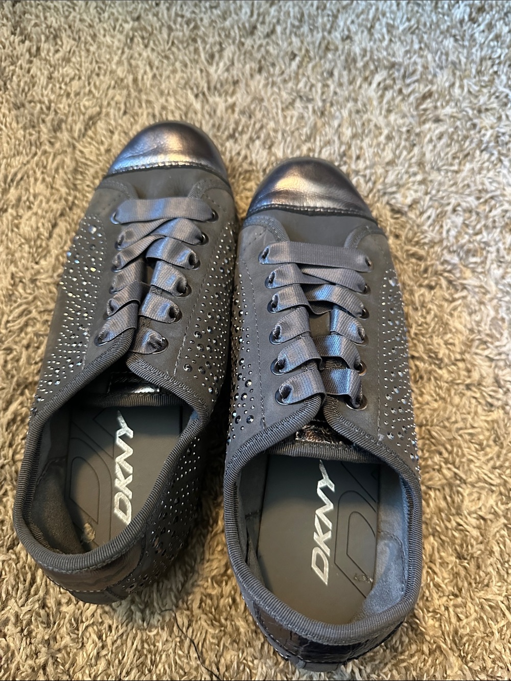 DKNY Metallic-Trim Black Rhinestone Slip-On Sneakers